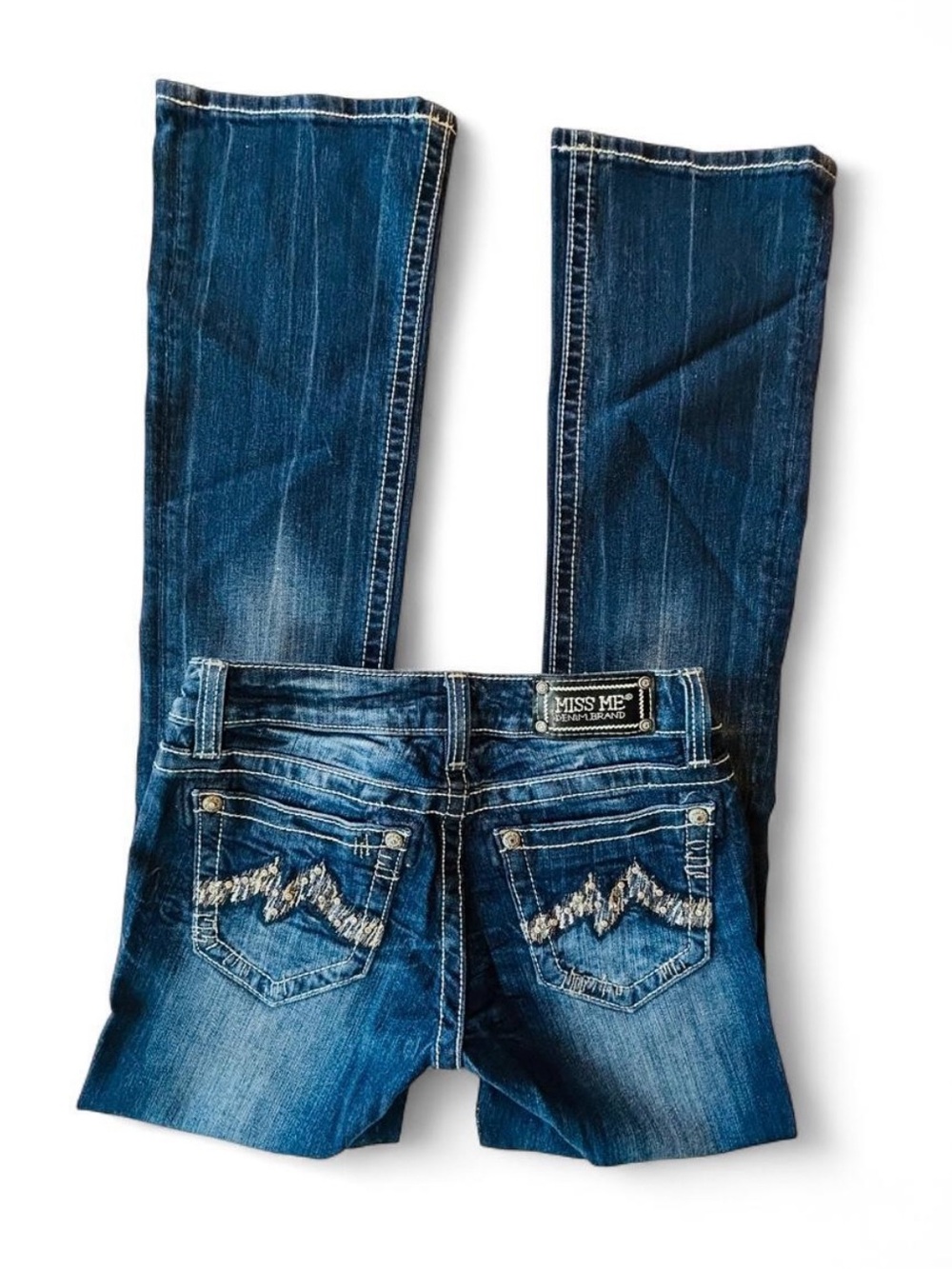 Miss Me Women's Distressed Low-Rise Bootcut Jeans Size 27 Rock Bling Retro